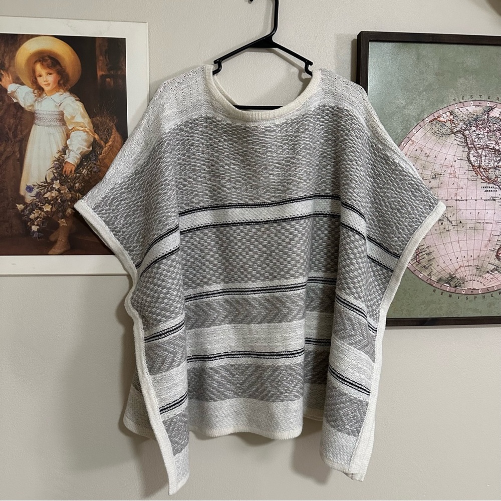 LOFT Wool Chunky Knit Gray White Pullover Women's Sweater M/L